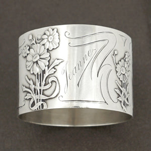 French sterling silver napkin ring Art Nouveau flowers