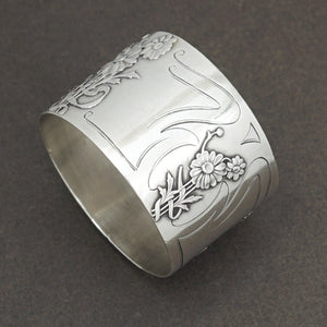 French sterling silver napkin ring Art Nouveau flowers