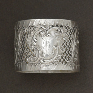 Antique French Sterling Silver Napkin Ring, Pierced Lattice Motif