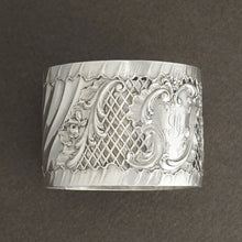 Load image into Gallery viewer, Antique French Sterling Silver Napkin Ring, Pierced Lattice Motif
