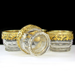 Antique French Sterling Silver & Cut Crystal Open Salt Cellars
