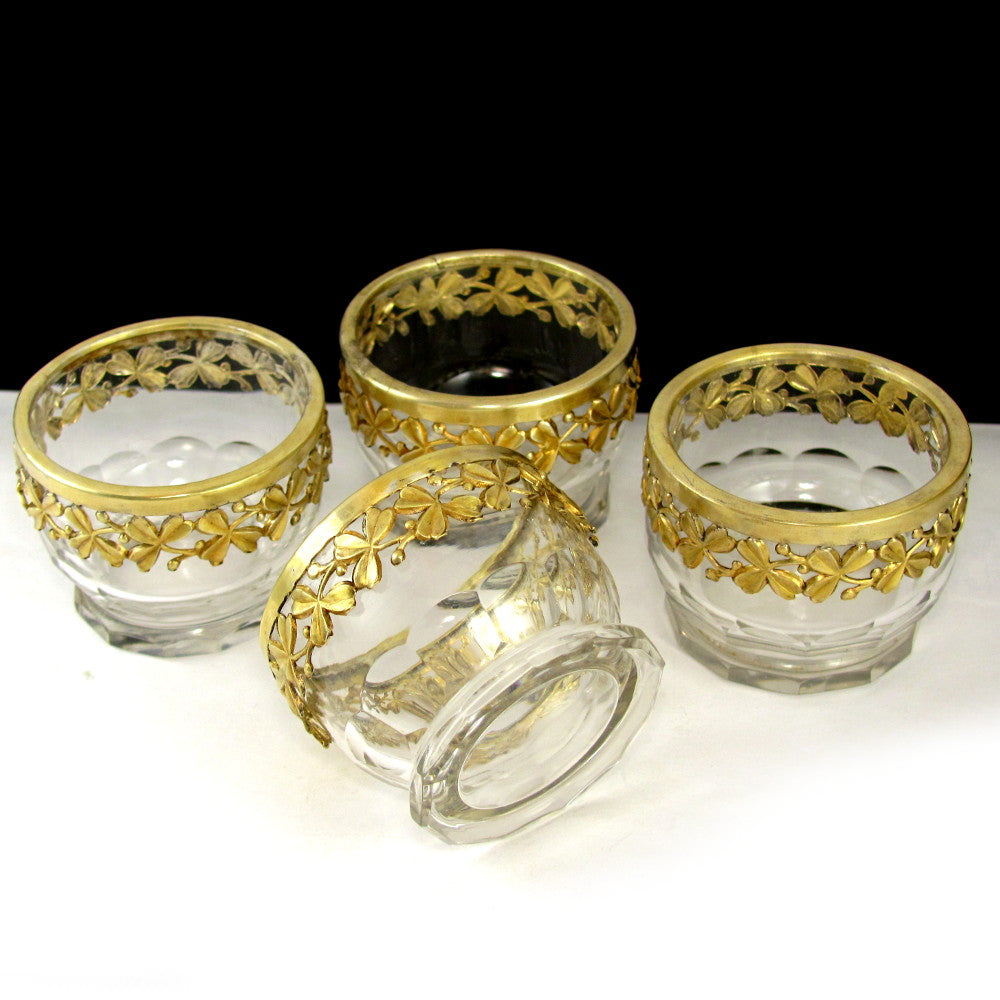 Antique French Sterling Silver & Cut Crystal Open Salt Cellars
