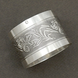 Antique Art Nouveau French Sterling Silver Napkin Ring Iris Flowers