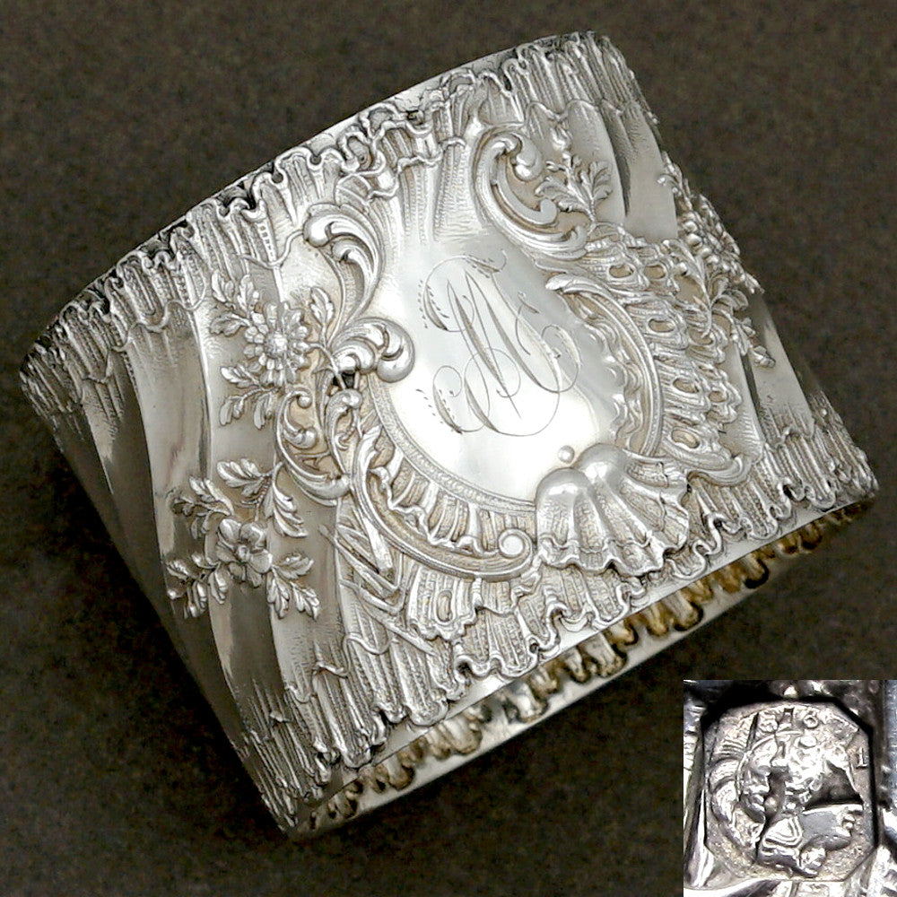Antique French Sterling Silver Napkin Ring Louis XVI Rococo Motif