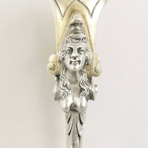 Antique French Sterling Silver Sugar Tongs, Figural Caryatid Female Bust