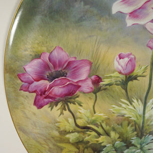 French Limoges Plate Charger Hand Painted Porcelain Large 18" Wall Plaque Pink Poppy Flowers, William Guerin / Artist Signed