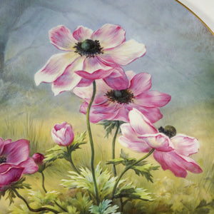 French Limoges Plate Charger Hand Painted Porcelain Large 18" Wall Plaque Pink Poppy Flowers, William Guerin / Artist Signed