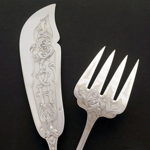 French Sterling Silver Fish Fork & Knife Serving Set, Sauce Ladle