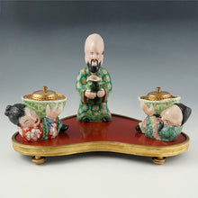 Load image into Gallery viewer, Antique French Chinoiserie Red Lacquer &amp; Porcelain Figures Gilt Bronze Inkwell
