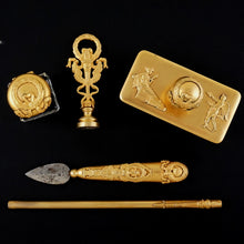 Load image into Gallery viewer, Antique French Gilt Bronze Writing Desk Set, Empire Motifs
