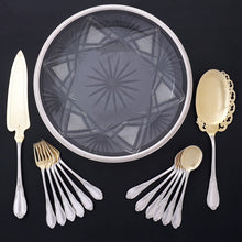 Load image into Gallery viewer, Antique French Sterling Silver 39pc Flatware Service, Forks &amp; Spoons Set for 18, Dessert / Ice Cream, And Cut Crystal Dish
