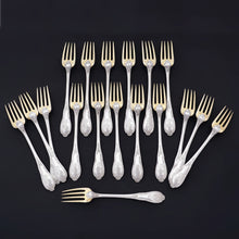 Load image into Gallery viewer, Antique French Sterling Silver 39pc Flatware Service, Forks &amp; Spoons Set for 18, Dessert / Ice Cream, And Cut Crystal Dish
