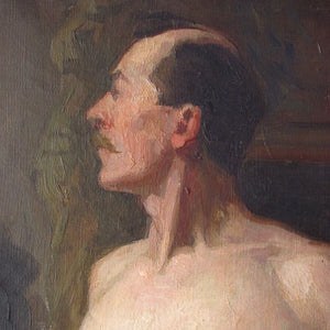 Antique French Oil Painting Academic Male Nude Study Full Length Portrait Dated 1882