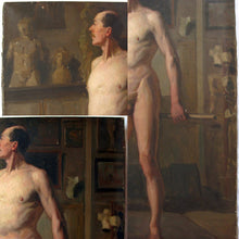 Load image into Gallery viewer, Antique French Oil Painting Academic Male Nude Study Full Length Portrait Dated 1882
