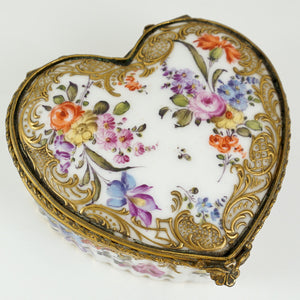 Antique Hand Painted Porcelain Raised Gold Enamel Heart Shaped Snuff Box