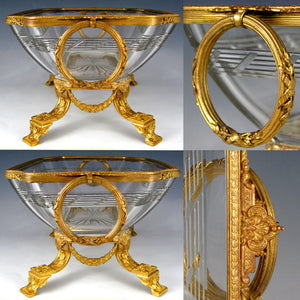 Large Antique Napoleon III French Empire Cut Crystal Gilt Bronze Centerpiece Bowl