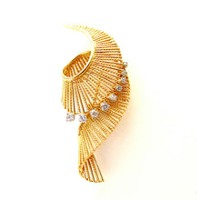 Load image into Gallery viewer, French 18K Yellow Gold &amp; Diamond Swirl Brooch Pin

