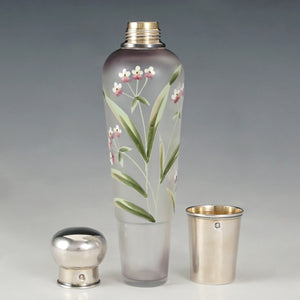 Antique French Sterling Silver Liquor Flask, Enamel Glass, Traveling / Opera 'Spirits' Bottle