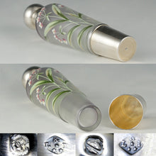 Load image into Gallery viewer, Antique French Sterling Silver Liquor Flask, Enamel Glass, Traveling / Opera &#39;Spirits&#39; Bottle
