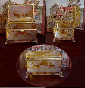 Bohemian Engraved Intaglio Amber Overlay Glass Box
