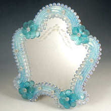 Load image into Gallery viewer, Italian Venetian Murano Art Glass Vanity Table Wall Mirror, Opalescent Blue Rosettes
