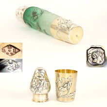 Load image into Gallery viewer, Signed Daum Nancy French Sterling Silver Cameo Glass Liquor Flask

