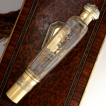 Load image into Gallery viewer, Antique French Sterling Silver &amp; Signed Daum Nancy Glass Traveling Opera Liquor Flask Gold Vermeil
