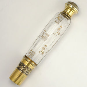 Antique French Sterling Silver & Signed Daum Nancy Glass Traveling Opera Liquor Flask Gold Vermeil