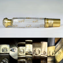Load image into Gallery viewer, Antique French Sterling Silver &amp; Signed Daum Nancy Glass Traveling Opera Liquor Flask Gold Vermeil
