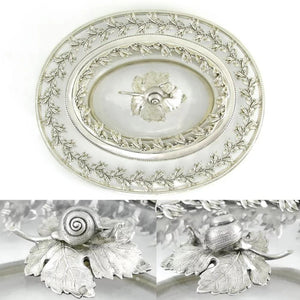 Ornate Antique French Sterling Silver & Cut Crystal Figural Butter Serving Dish