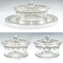 Load image into Gallery viewer, Ornate Antique French Sterling Silver &amp; Cut Crystal Figural Butter Serving Dish
