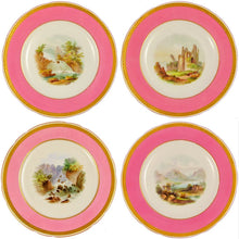 Load image into Gallery viewer, Antique 19c Minton English Porcelain Pink &amp; Gold Encrusted Hand Painted Plates &amp; Compote
