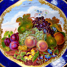Load image into Gallery viewer, Antique French Sevres Porcelain Plate Gilt &amp; Blue Lapis Border, Hand Painted Fruit Still Life

