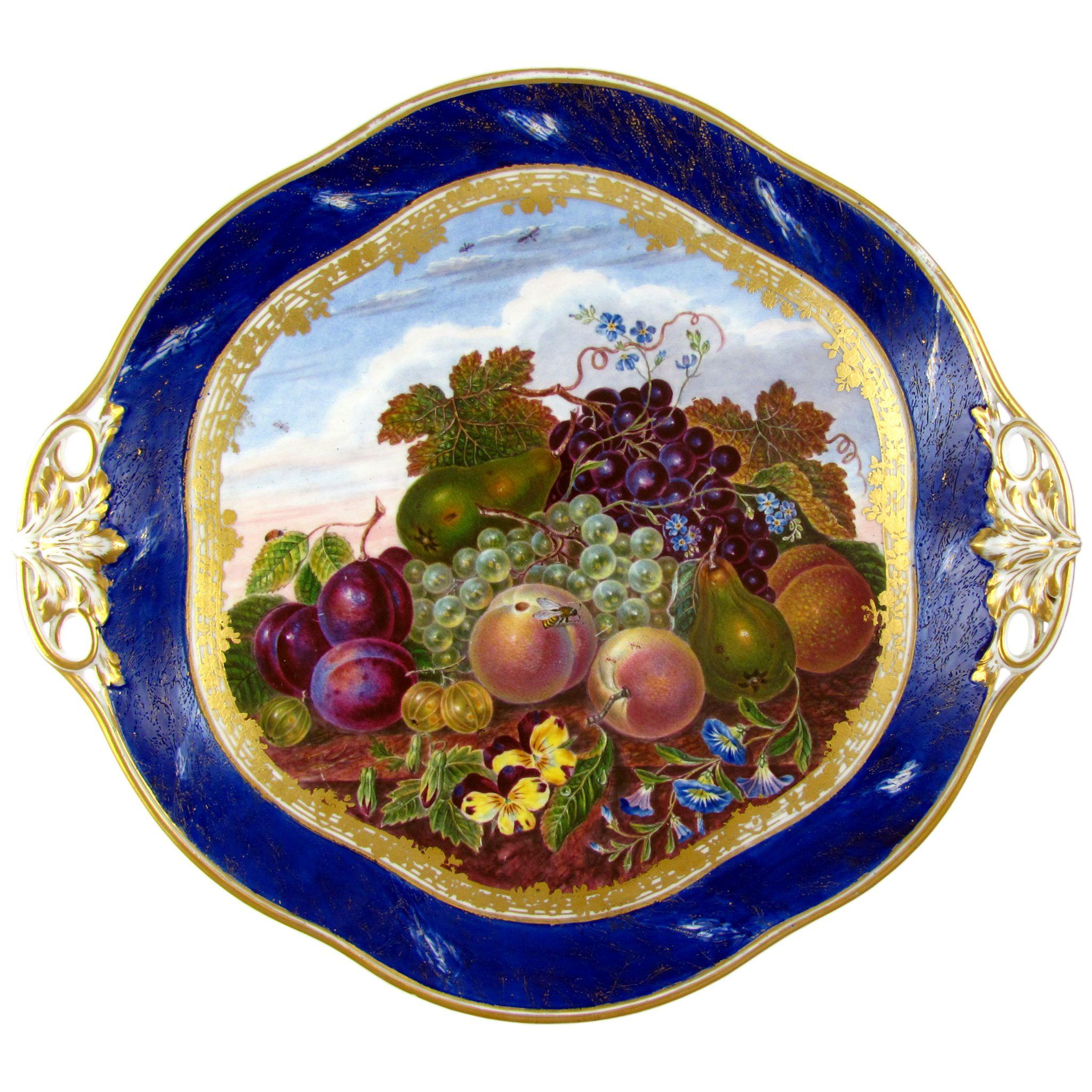 Antique French Sevres Porcelain Plate Gilt & Blue Lapis Border