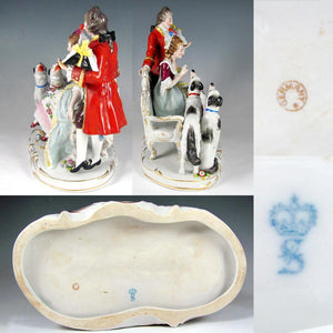 Antique Sitzendorf German Porcelain Group Figurine with Borzoi Dogs