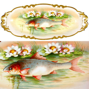 14pc Antique French Limoges Porcelain Signed Hand Painted Fish Set