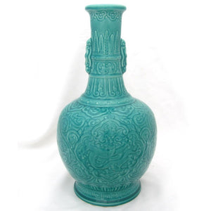Paul Milet Sevres French Porcelain Vase, Turquoise Chinese Celadon Dragons