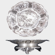 Load image into Gallery viewer, Antique French Sterling Silver Footed Compote Repousse Cherubs &amp; Pierced Lattice, Centerpiece Tray
