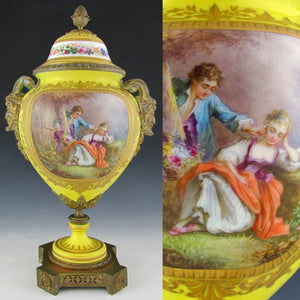 Antique French Sevres Style Hand Painted Porcelain Urn