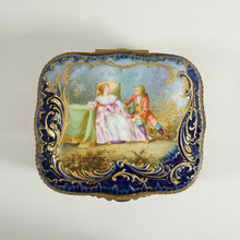 Load image into Gallery viewer, Antique French Hand Painted Porcelain Jewelry Box Cobalt Blue &amp; Gilt Enamel
