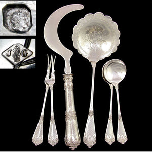 6pc Antique French Sterling Silver Serving Set, Dessert, Berry & Ice Cream