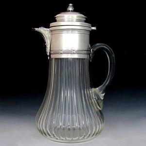 Antique French Sterling Silver Cut Crystal Claret Jug Pitcher