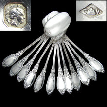 Load image into Gallery viewer, 12 French Sterling Silver Coffee Spoons Teaspoons Art Nouveau Iris Pattern
