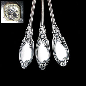 12 French Sterling Silver Coffee Spoons Teaspoons Art Nouveau Iris Pattern