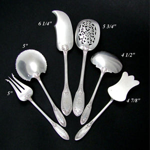 6pc Antique French Sterling Silver Hors d'Oeuvre Serving Set, Butterflies & Flowers