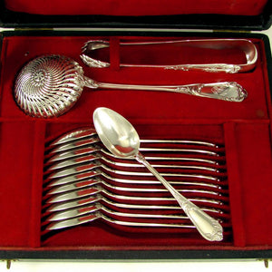 Antique French Sterling Silver Dessert Service & Teaspoon Set