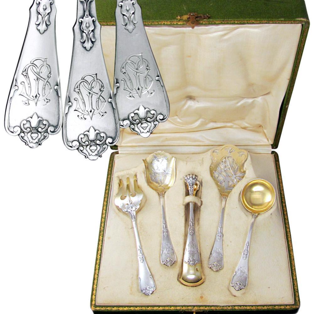 Antique French Sterling Silver Gilt Vermeil Hors d'Oeuvre Servers