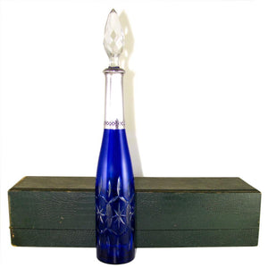 17" TALL French Sterling Silver Cut Crystal Cobalt Blue Decanter in Original Box