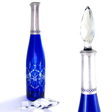 Load image into Gallery viewer, 17&quot; TALL French Sterling Silver Cut Crystal Cobalt Blue Decanter in Original Box
