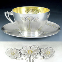 Load image into Gallery viewer, Large Art Nouveau French Sterling Silver Gilt Vermeil Cup &amp; Saucer, Chocolate, Tea or Coffee, 333.7g
